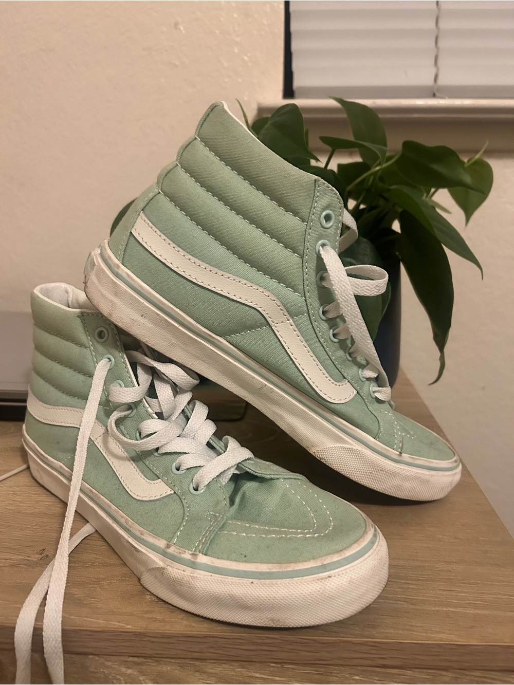 Vans High-Top Sneakers in Mint Green and White, gently used. Worn twice.